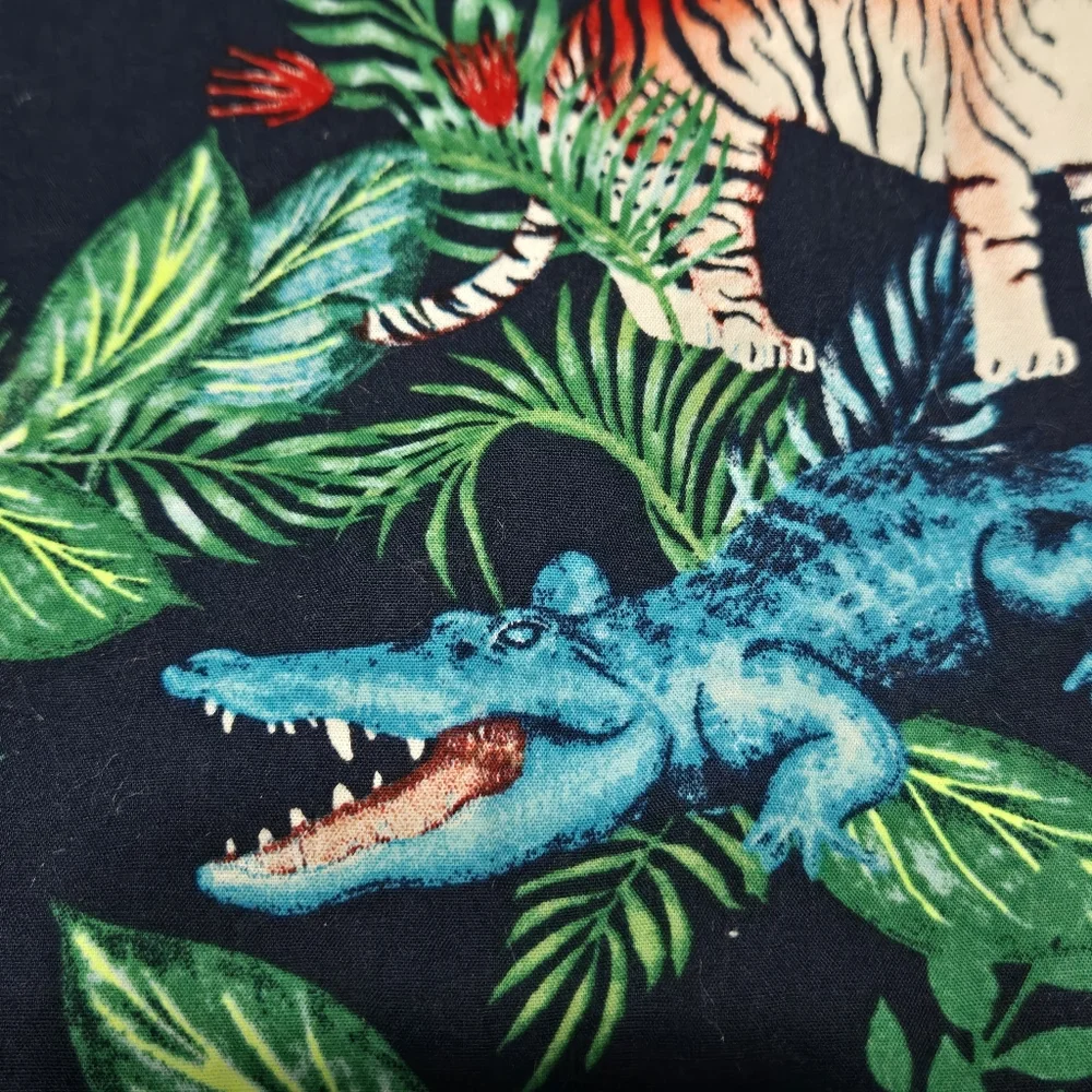 TCP toddler Hawaiian jungle animals button down shirt, tiger parrot crocodile 3T